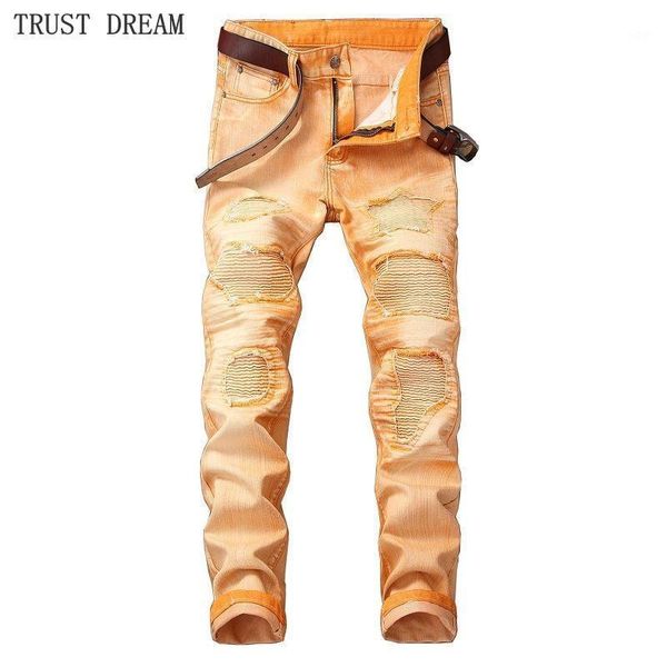 

fashion europeans style men patchworks slim denim pant motor biker designed classic man casual club street personal jeans1, Blue