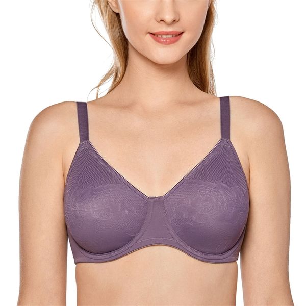 

women's jacquard underwire supportive everyday minimizer bra plus size y200415, Red;black