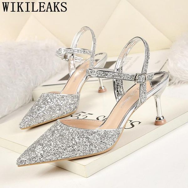 

pointed toe high heels slingback shoes glitter heels dress shoes women ladies high valentine stiletto tacones1, Black