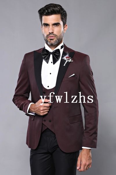 

custom-made one button groomsmen peak lapel groom tuxedos men suits wedding/prom/dinner man blazer(jacket+pants+tie+vest) w503, Black;gray