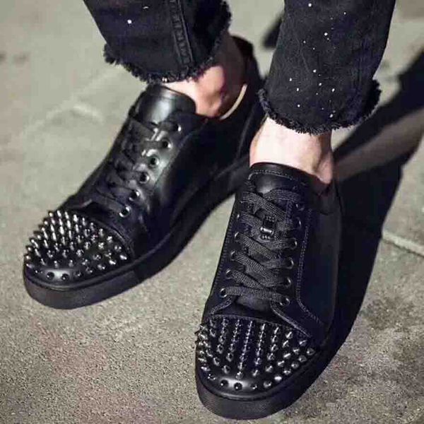

оригинальный шипы strass high top красной подошвой кроссовки обувь для женщин, мужчин повседневный walking gold, sliver, черный, красный рос, Black