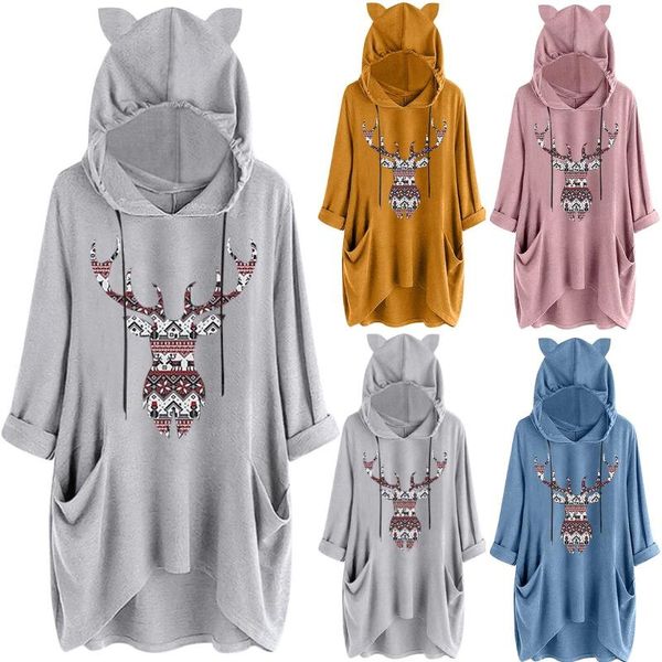 

ladies christmas fashion tie dye gradient elk loose sports sweatshirt pullover seasonal warm pullover sweatshirt 50n, Black