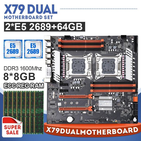 

jingshax79 dual cpu motherboard set with 2 × xeon e5 2689 8 × 8gb =64gb 1600mhz ddr3 ecc reg memory sata3.0 usb3.0 mainboard