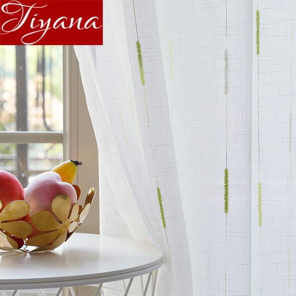

linen white gauze curtains striped screens green tulle curtains bay window partition living room balcony sheer fabric m202#401