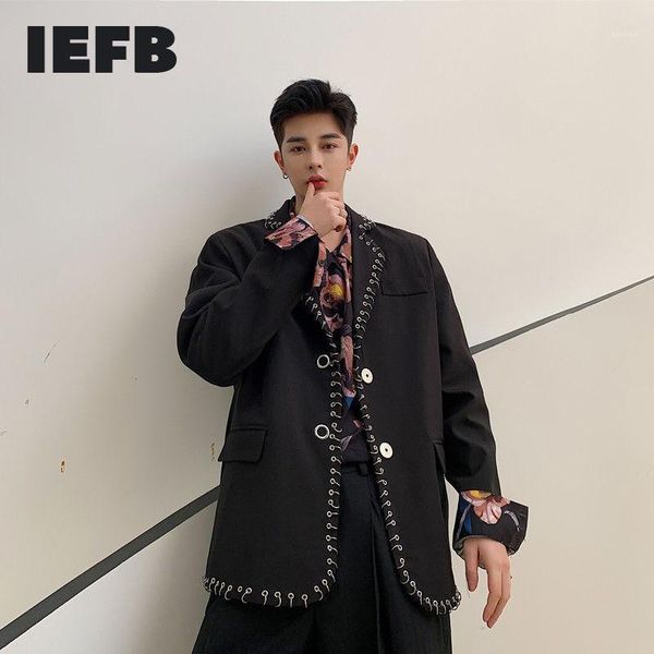 

iefb men's wear ring decoration black blazers streetwear men's handmade suit coat 2021 spring new single breasted cloth 9y37601, White;black