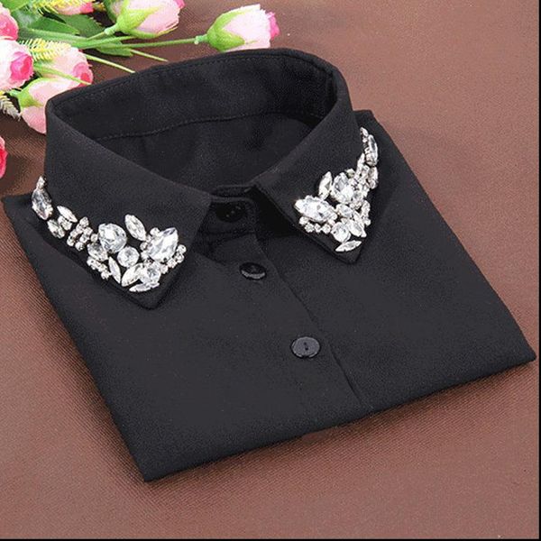 

korean fashion white half shirt detachable high grade crystal female blouse fake collar blouses peter pan detachable collar