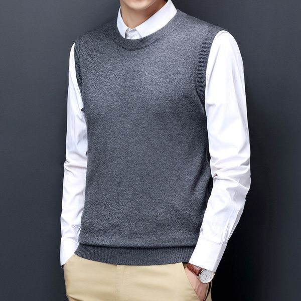 

autumn winter vest men's round neck middle aged and old people's sleeveless knitted sweater, Black;white