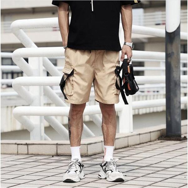 

2020 good quality men summer side ribbons multi pockets cargo pants hip hop punk short pants mens casual joggers1, White;black