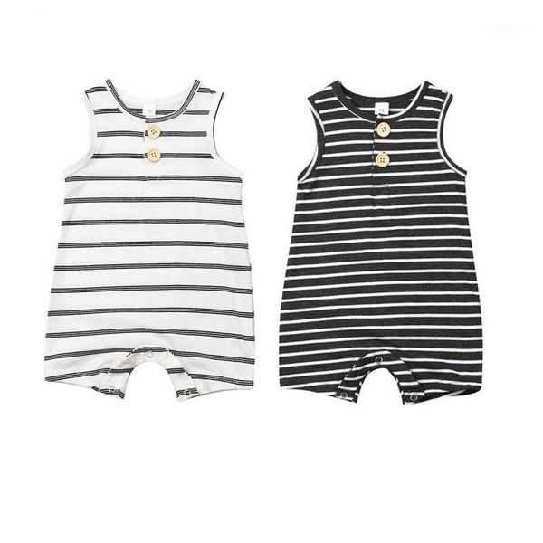 

newborn baby boy girl summer romper 2020 infant baby boy girl striped clothes sleeveless jumpsuit summer home outfit 0-24m1, Blue
