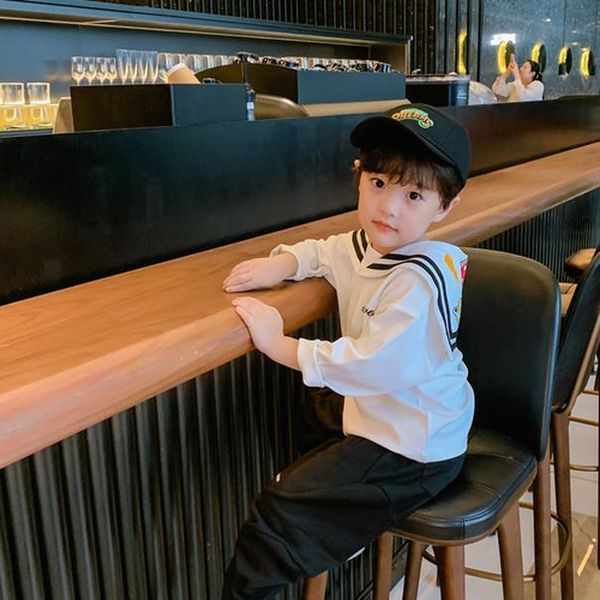 

мальчики sailor воротник с длинными рукавами свитер осень 2020 новый западный стиль осень zhong tong da корейской моды верхней детской одежд, Blue