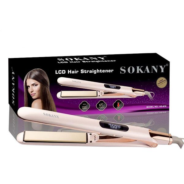 

плоский выпрямления волос дисплей выпрямитель 220v 240v iron heat max fast professional digital 750 инструмент салон home pro lcd bbyeox, Black