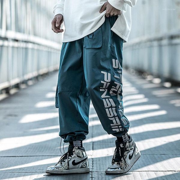 

laser discoloration men's clothes drawstring overalls multiple pockets versatile cargo pants trousers oversized hiphop harajuku1, Black
