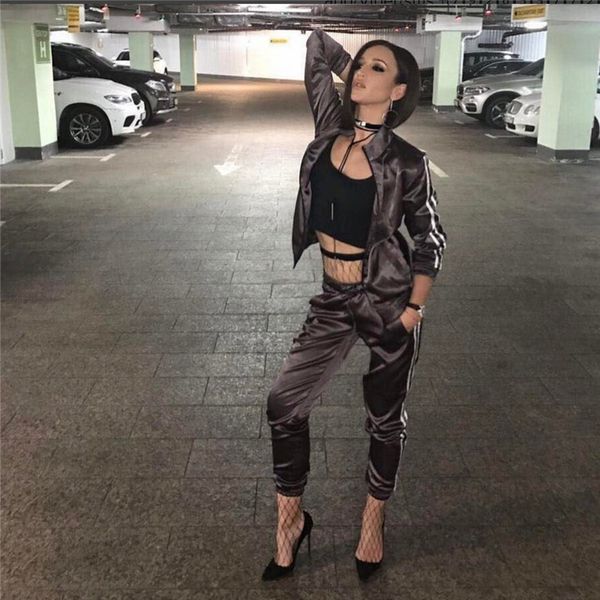 

elegant women of 2 outfits zipper and sportwear pants female coat s-xl eiud, Gray