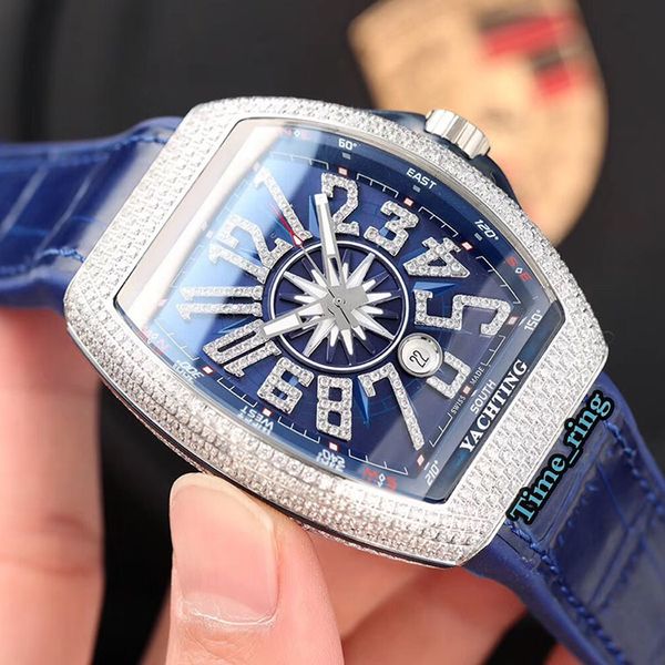 

edition v45 sc dt diamond digital dial silver diamond case eta 2824 automatic mechanical movement mens watch leather strap sport watch, Slivery;brown