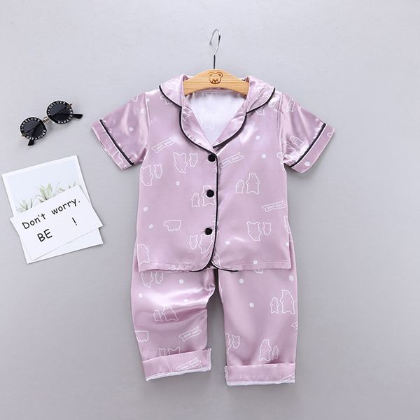

children's sleepwear girl boy short sleeve cartoon giraffe print sleepwear home service set summer explosion123, Blue;red