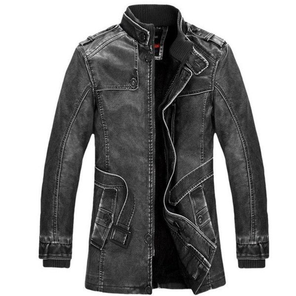 

men leather plus velvet thick jacket fashion wool lining motorcycle bike faux leather long coat thickened pu jacket 4xl, Black;brown