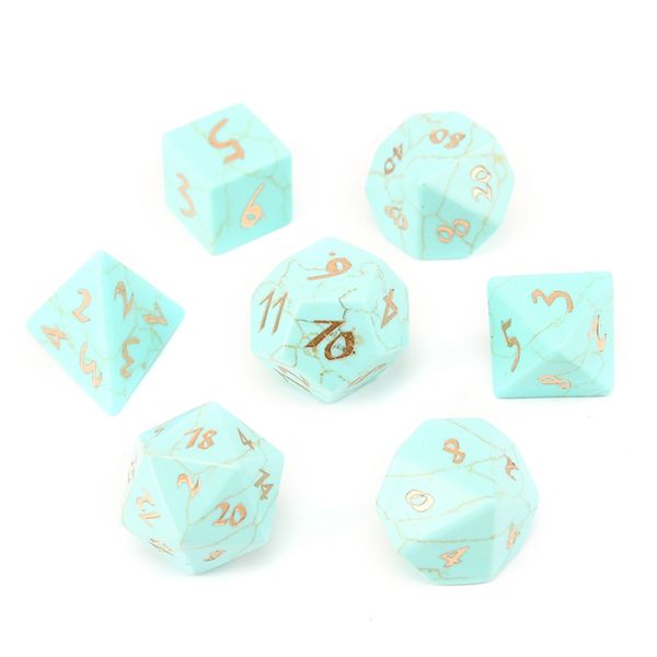 

synthesis turquoise loose gemstones engrave dungeons and dragons game-number-dice customized stone role play game polyhedron stones dice set, Black