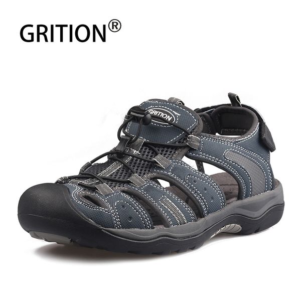 

grition men sandals nubuck leather summer gladiator outdoor comfort breathable native beach shoes rubber clog male big size 46 t200420, Black