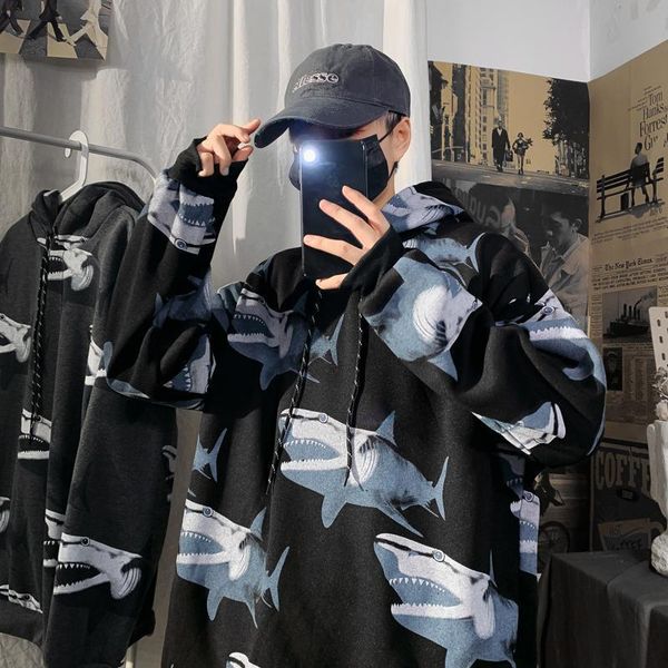 

male 2021 new sweat autumn and winter loose bf lazy wind plus velvet thicker couple jacket 9raj, Black