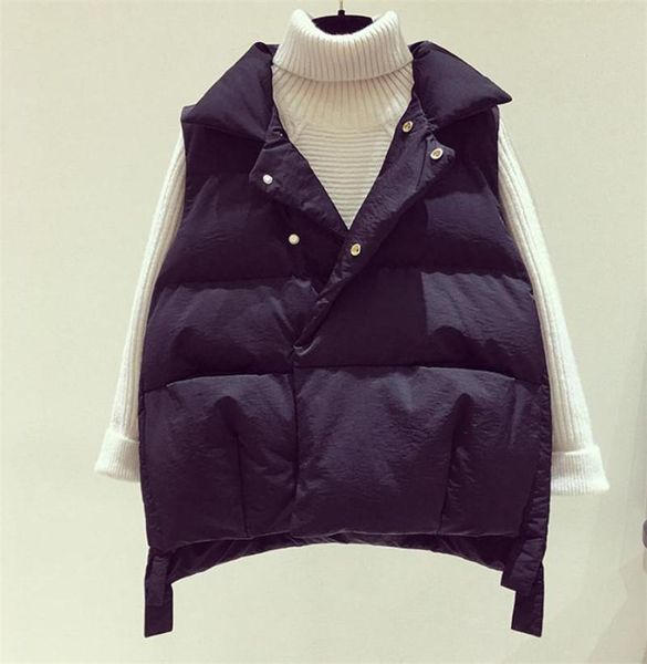 

women's vests down cotton waistcoat college style casual versatile korean fashion personalized loose bread jacket coats, Black;white