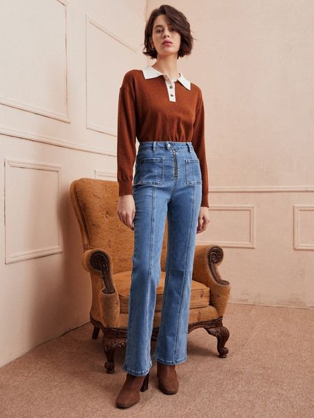 

motf premium cotton blend bootcut jeans n0yx#, Blue