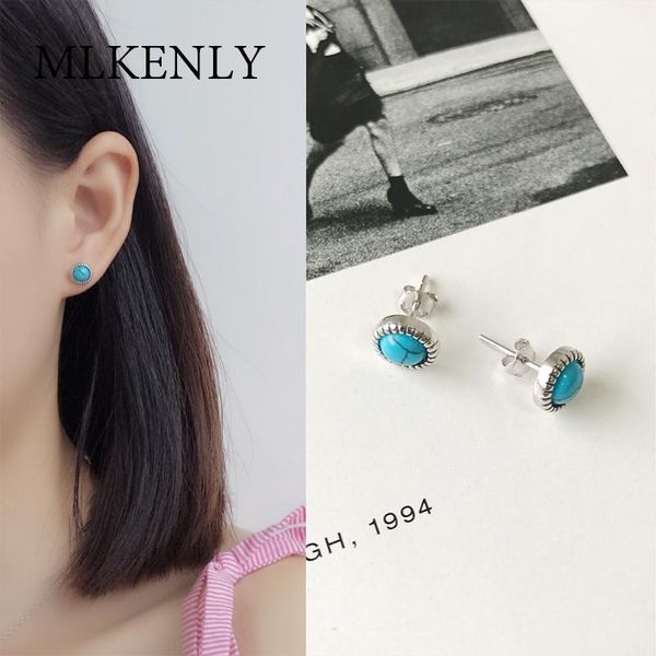 

stud mlkenly 925 sterling silver round natural stone earrings for women turquoises earring summer everyday jewelry, Golden;silver