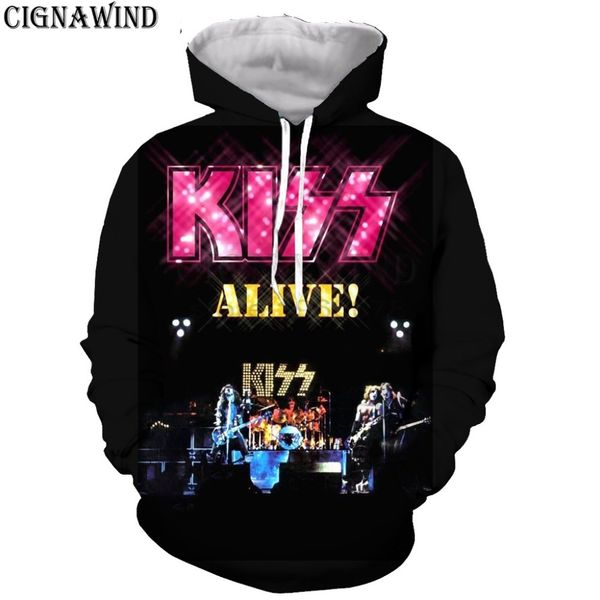 

new design hoodie men/women hip hop rock kiss band 3d printed hoodies sweatshirts casual harajuku style streetwear, Black