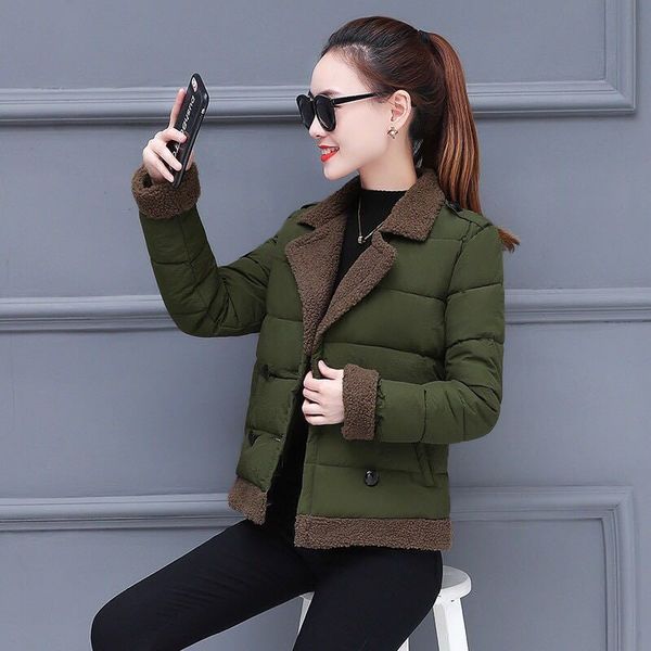 

2021 new turn collar winter outerwear thick ladies short thin double breasted female coat im91, Black