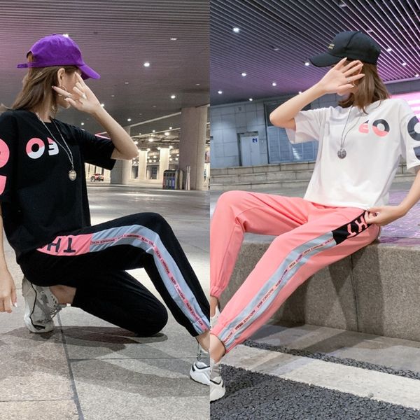 

rcgki cotton suit women's summer ghost new drag dance loose fashion sportswear clothes sportswear casual running two-piece set pxlm1, Gray