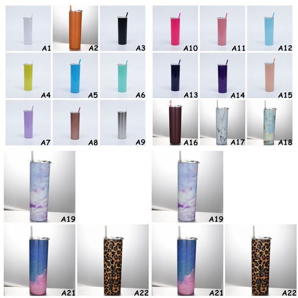 

20oz skinny tumbler stainless steel vacuum insulated straight cup beer coffee mug glasses with lids and straws cca10386-1 25pcs