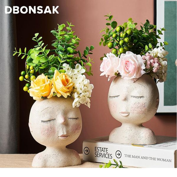 

nordic human head vase flower pot doll shape sculpture resin portrait flower pot art vase home decor succulents head sh bbyytm