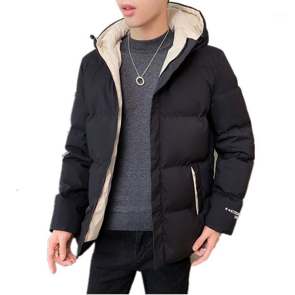 

winter men's jacket fashion men cotton thick warm parkas casual male outwear windbreaker thermal hooded coats clothing1, Black