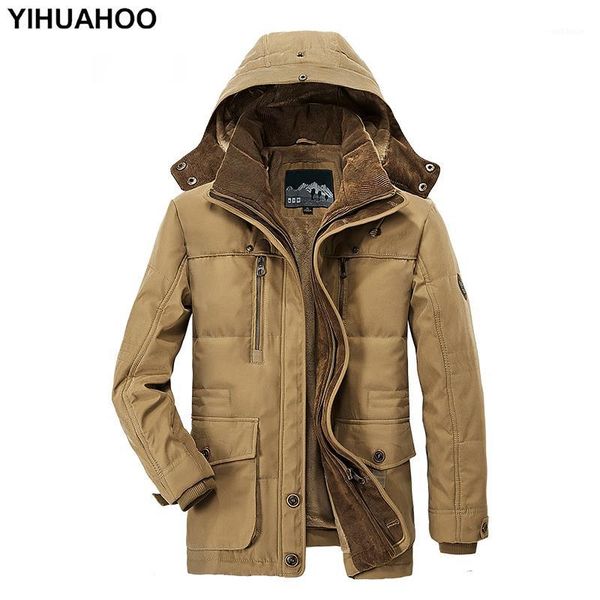 

yihuahoo winter jacket men 5xl 6xl thick hooded cotton fleece jacket coat male casual warm parka windbreaker men pld130291, Tan;black