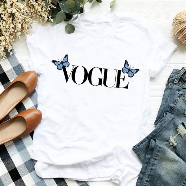 

women lady t shirt butter vogue printed tshirt ladies short sleeve loose tee shirt women female clothes graphic t shirt, White