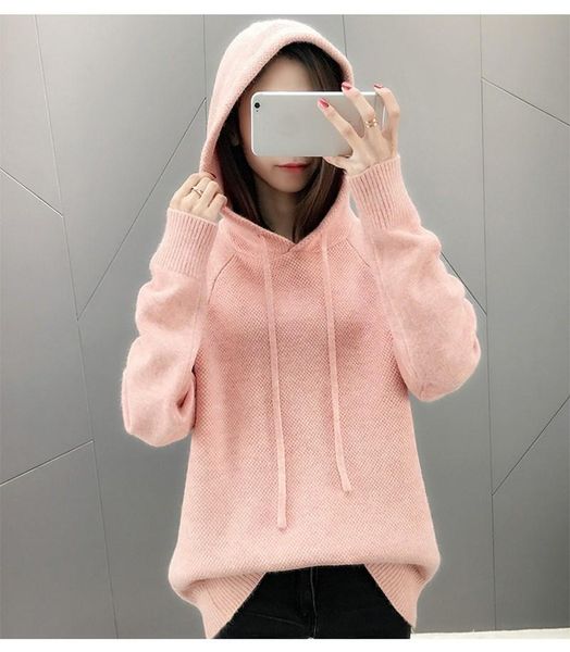 

long sleeve sweater for women cardigan with a hood knitted pullover solid cardigans pink size white red black autumn 2020, White;black