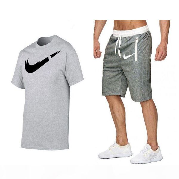 

men sets summer men's tracksuit clothing male short sleeve + shorts 2 pieces printed male set men's outdoor sports suits, Gray