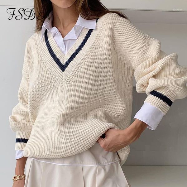 

women's sweaters fsda v neck loose women sweater autumn winter white long seelve jumper patchwork oversized pullover knitted casual swe, White;black