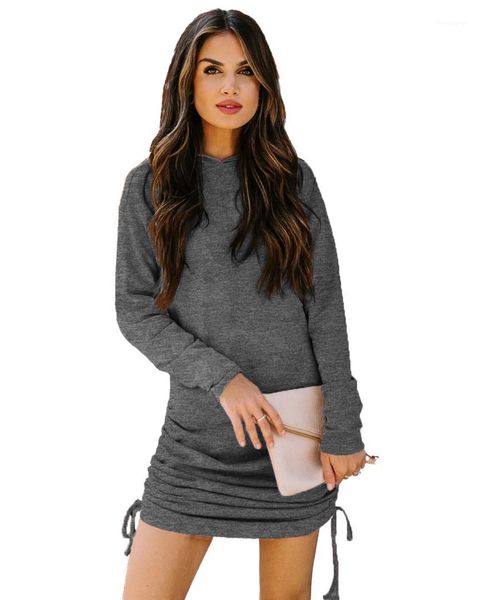 

dress hooded knit long sleeve slim fit dresses ladies casual clothes women stacked drawstring, White;black