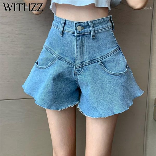 

withzz women's design sense wide jeans wide leg umbrella pants asian size denim shorts1, Blue