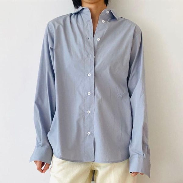 

women blouse solid color loose long sleeve casual shirt simple, White