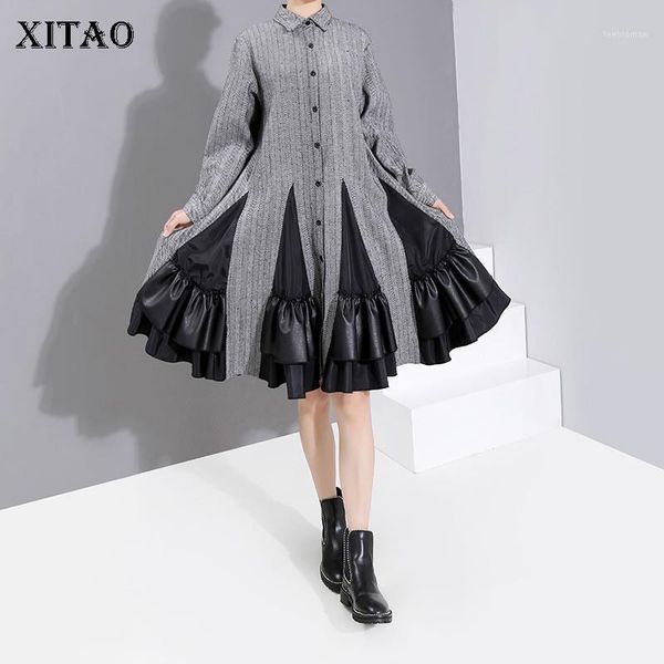 

vintage ruffle dress women fashion winter single breast patchwork 2019 minority loose dmy17501 casual dresses, Black;gray