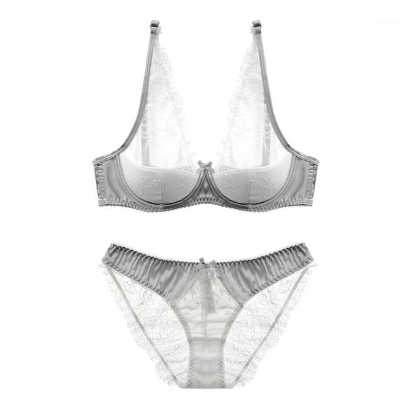 

transparent mesh lace solid black underwear elegant women open cup bra set1, Red;black