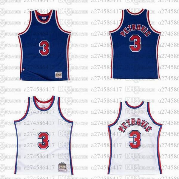 

custom men youth s-6xl basketball brooklyncity team 3 drazen petrovic mitchell & ness 1992-93 white hardwoods classics retro jersey, Black;red