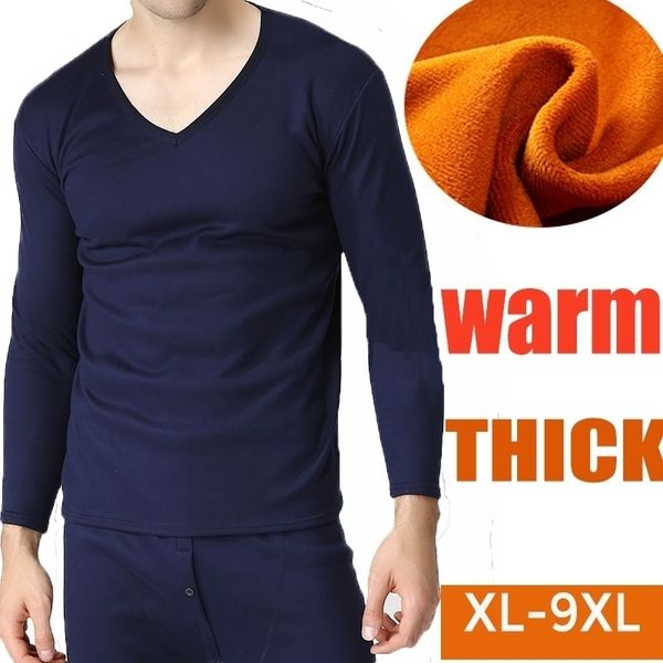 

plus size xl-9xl autumn winter men thicken thermal underwear men long johns velvet soft warm suits shirt+pants 2 pieces set 201124, Black;white