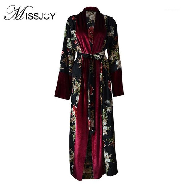 

ethnic clothing missjoy open abaya maxi velvet dress women dubai kaftan 2021 cardigans long sleeve flower printed islamic muslim kimono1, Red