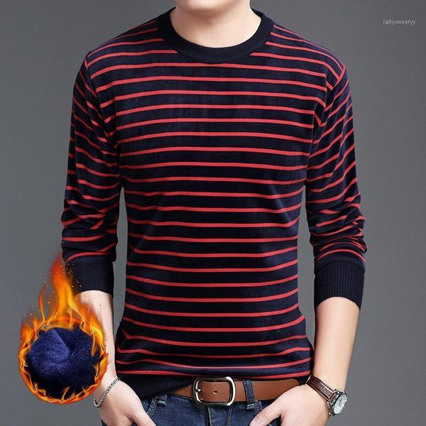 

men's sweaters add hair thickening double-sided velvet stripe fleece winter leisure men's fashion long sleeve1, White;black