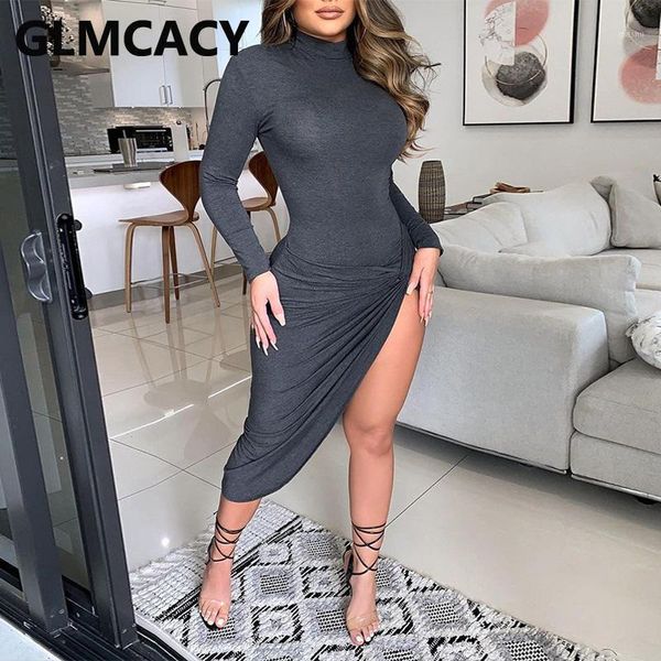 

women long sleeve bodycon dress solid casual party dresses1, Black;gray