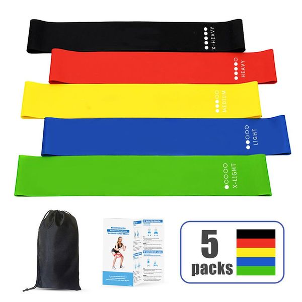 5 PCS Set Ioga Resistência Borracha Bandas Dobrado Fitness Equipamento para Home Sport Training Workout Elastic Bands Conjuntos 5 Cores Bodybuilding