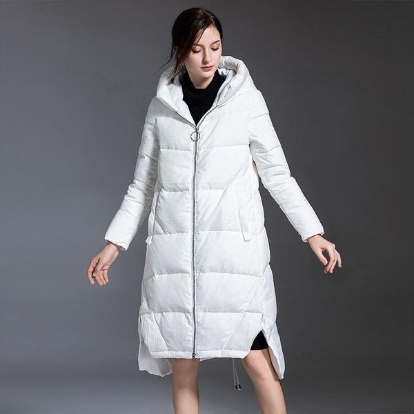 

2020 winter new arrival overknee length thickening 90% white duck down warm down jacket hooded loose coat woman 199009, Black