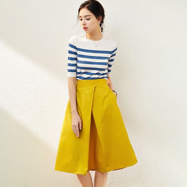 

s2asw 2005503-2020 suit dress jumpers knitwear aline and skirt french niche fashion striped knitwear fashionable aline summer two-piece spri, Gray